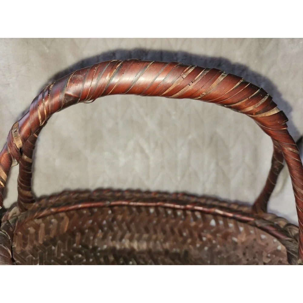 Vintage Woven Reed Bamboo Basket Round 13